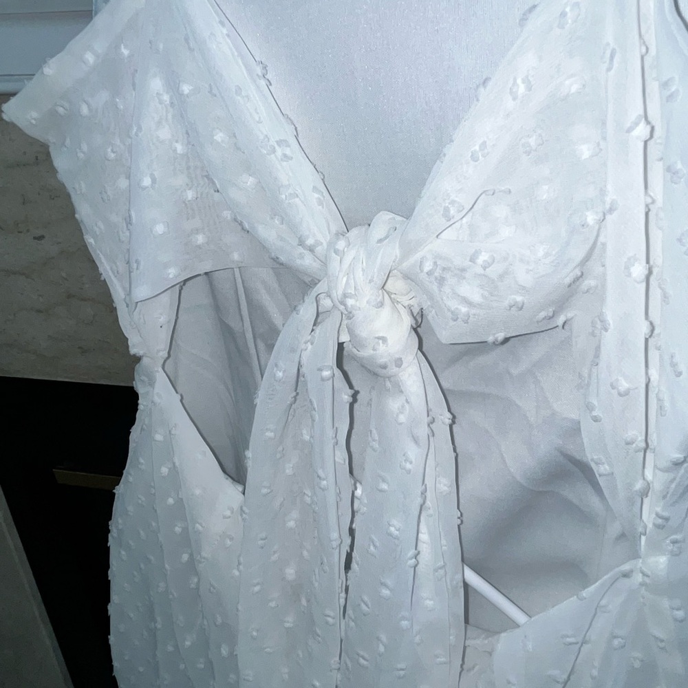 White Ruffle Open Back Ruffled Slip Dress - Picture 3 of 10